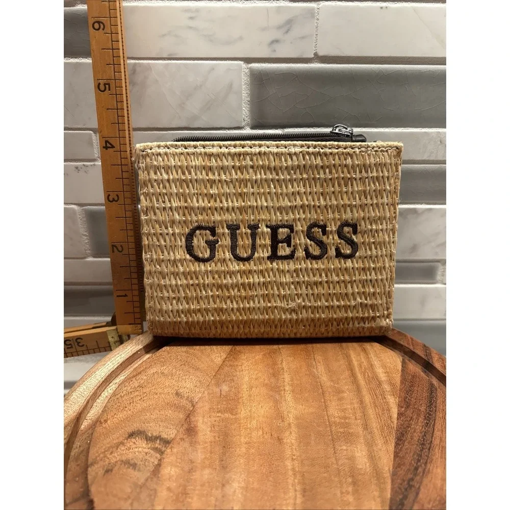 GUESS Wells SLG Snap ID Wallet Natural Woven Straw .Y2K. BOHO.FESTIVAL.NWT.Chic